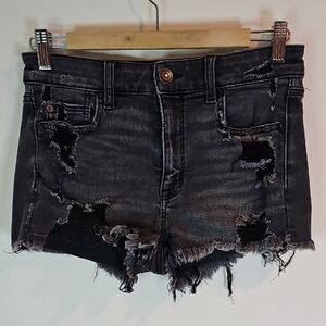 American Eagle Size 6 Next Level Stetch Black Distressed Denim Shorts